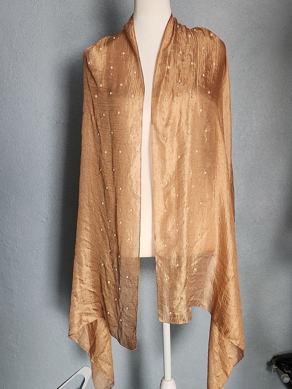 Elegant Gold Beaded Shawl - Women's Accessory